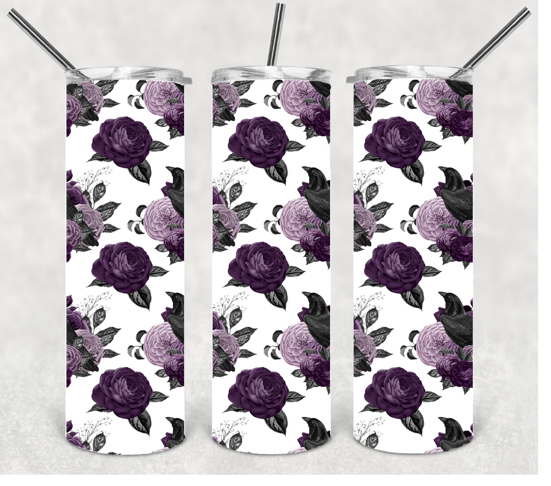 Black and Purple Flower Tumbler, Gothic Flower Tumbler, 20 oz