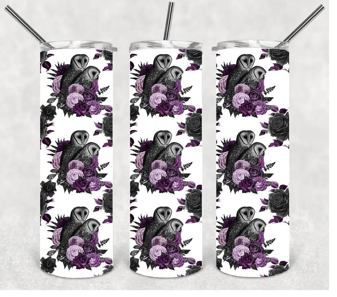 Black and Purple Flower Tumbler, Gothic Flower Tumbler, 20 oz