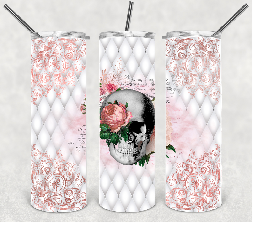 Skull and Flower Tumbler, Halloween Tumbler, 20 oz