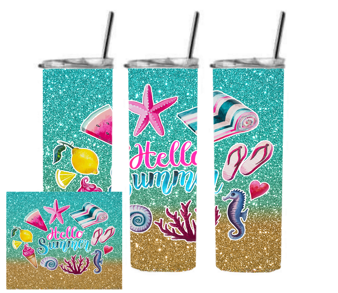 20 oz Skinny Tumbler - Beach Theme - Beach Life - Hello Summer