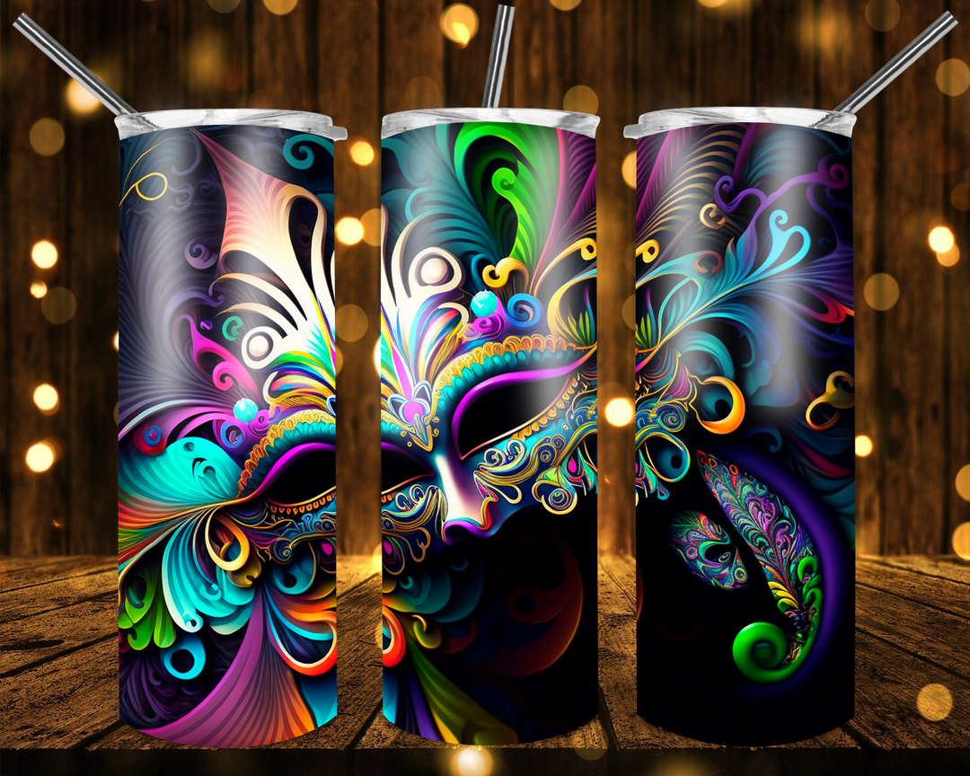 Mardi Gras Tumbler, Fleur De Lis Tumbler, Mardi Gras Mask