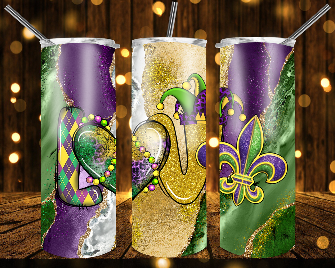 Mardi Gras Tumbler, Fleur De Lis Tumbler, Mardi Gras Mask