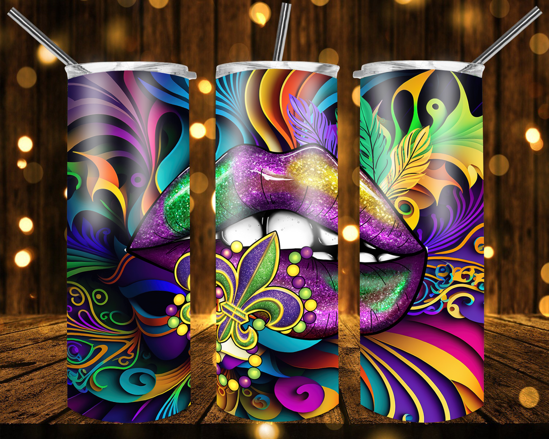 Mardi Gras Tumbler, Fleur De Lis Tumbler, Mardi Gras Mask