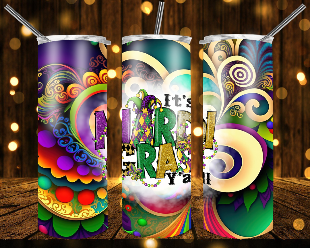 Mardi Gras Tumbler, Fleur De Lis Tumbler, Mardi Gras Mask