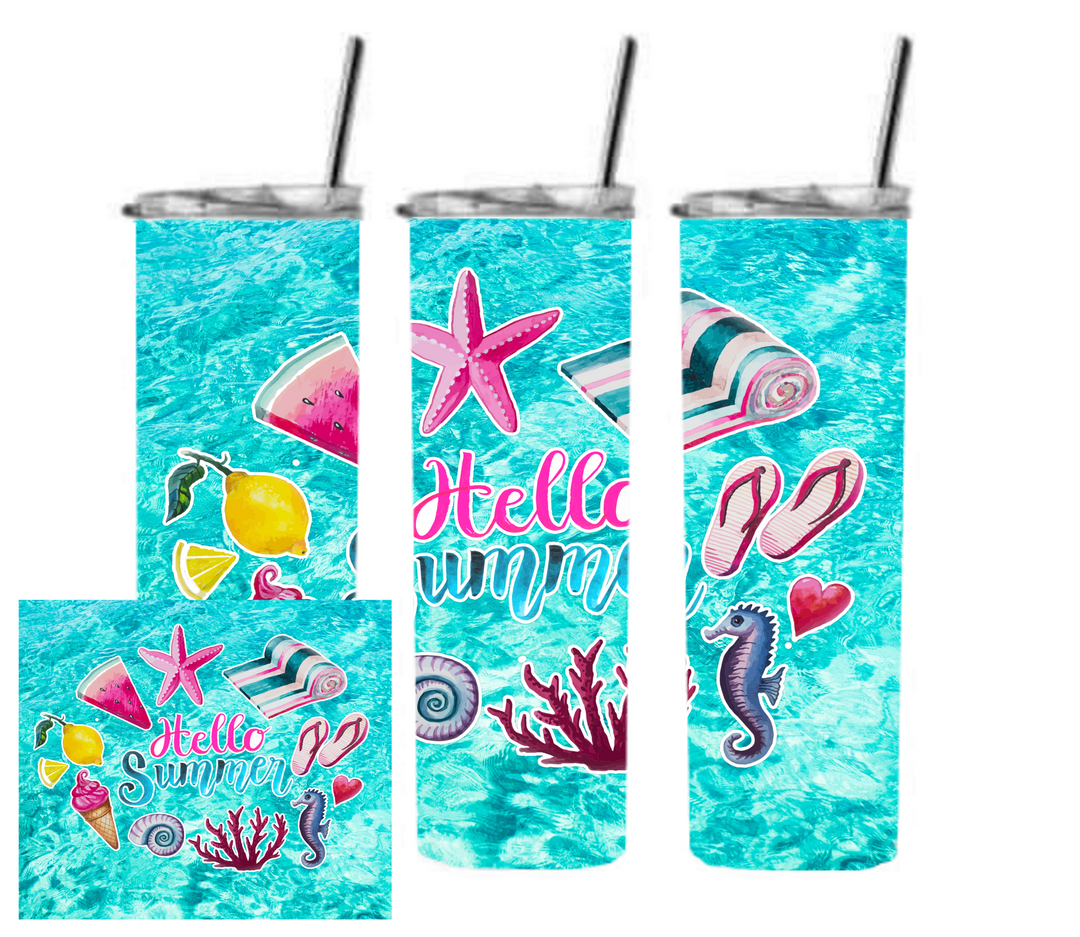 20 oz Skinny Tumbler - Beach Theme - Beach Life - Hello Summer
