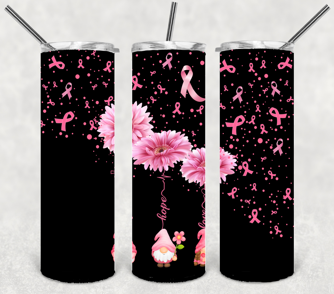 Breast Cancer Tumbler - Breast Cancer Awareness - Faith Hope Love Gnomes
