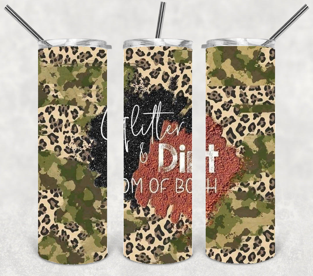 20 oz Skinny Tumbler - mom tumbler momlife glitter and dirt mom of both