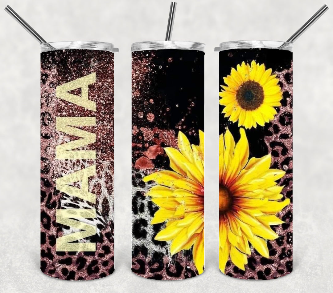 20 oz Skinny Tumbler - "MAMA"designs mom tumbler momlife sunflowers