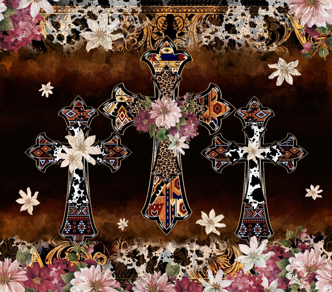 20 oz Skinny Tumbler -Floral Cross