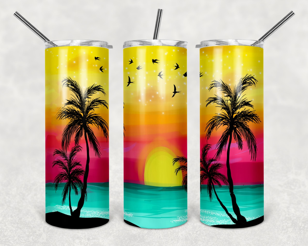20 oz Skinny Tumbler - Beach Summer Theme - Tropical