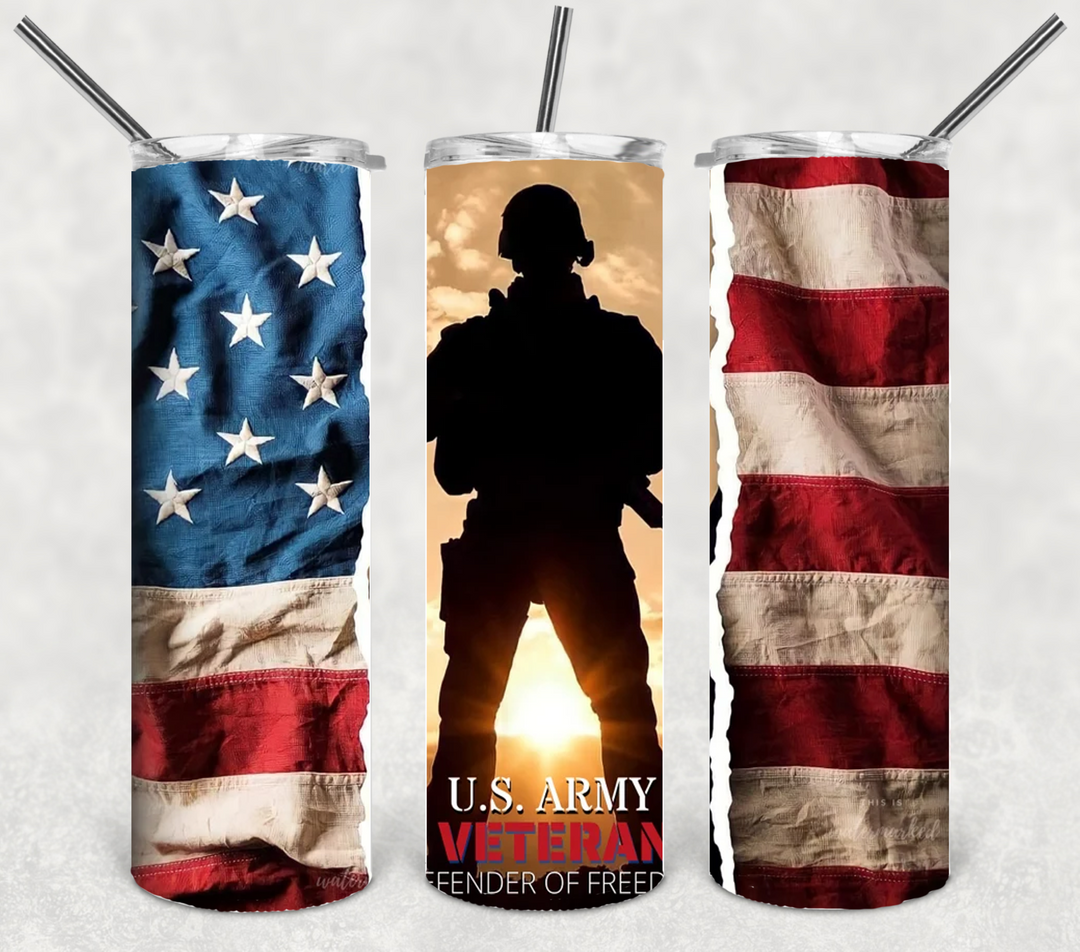 Army Tumbler, Army Veteran, Military Veteran, Military Tumbler, Honor Veterans, Veteran Gift, 20 oz Skinny Tumbler