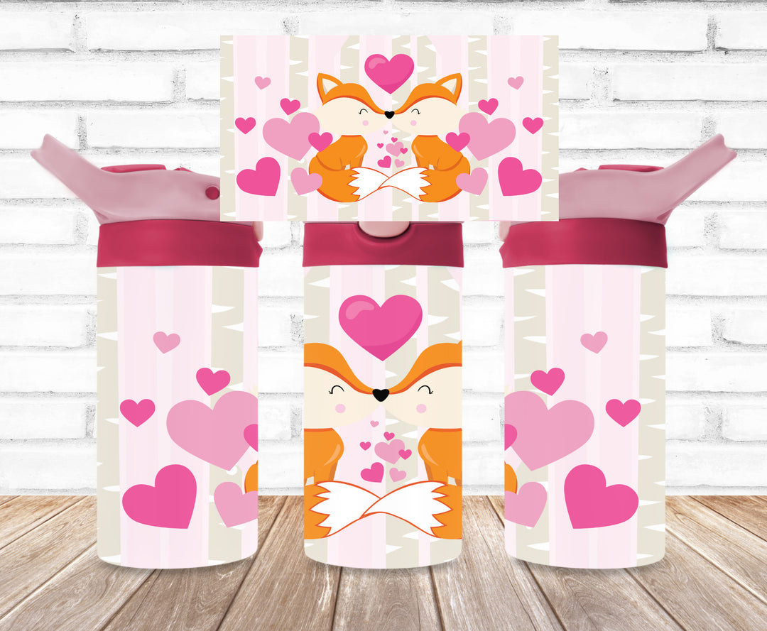 Valentine's Kids Tumbler, Fox Tumbler, Kids Water Bottle, Kids FlipTop Cup, Kids Sippy Cup