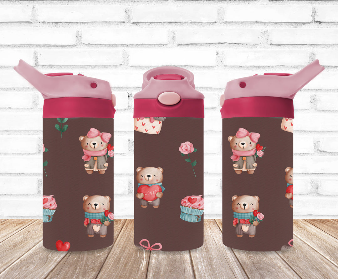 Valentine's Kids Tumbler, Teddy Bear Tumbler, Kids Water Bottle, Kids FlipTop Cup, Kids Sippy Cup