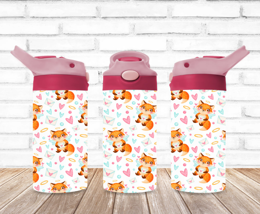Valentine's Kids Tumbler, Fox Tumbler, Kids Water Bottle, Kids FlipTop Cup, Kids Sippy Cup