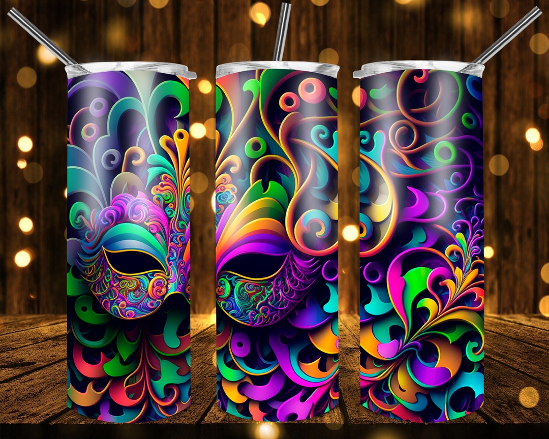 Mardi Gras Tumbler, Fleur De Lis Tumbler, Mardi Gras Mask