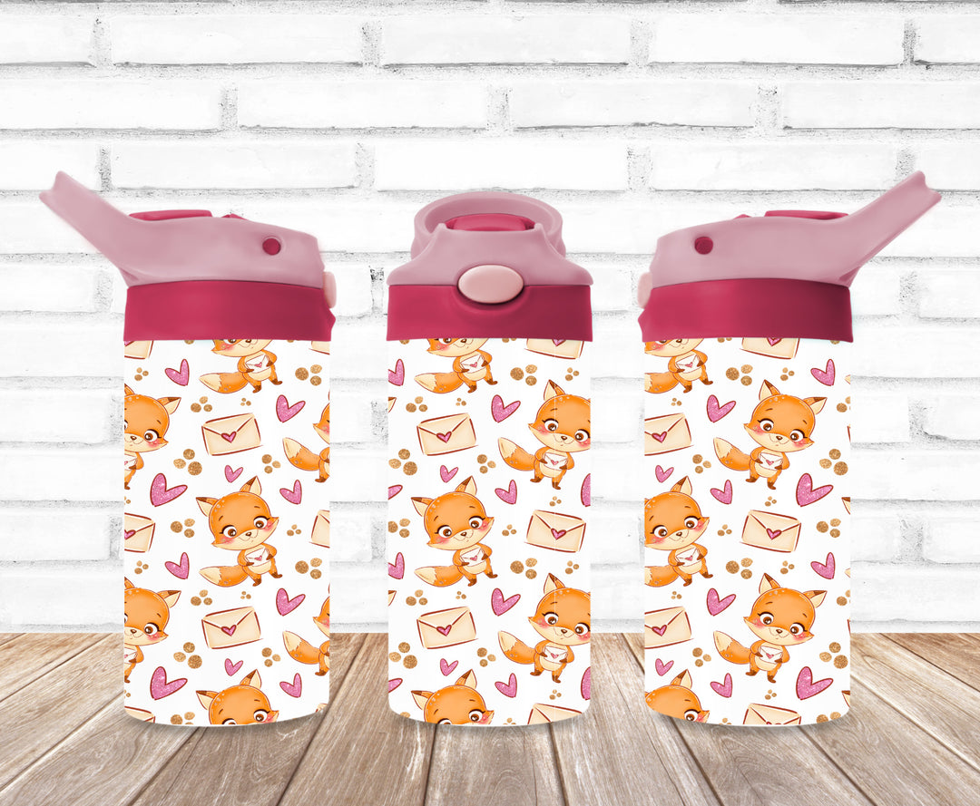Valentine's Kids Tumbler, Fox Tumbler, Kids Water Bottle