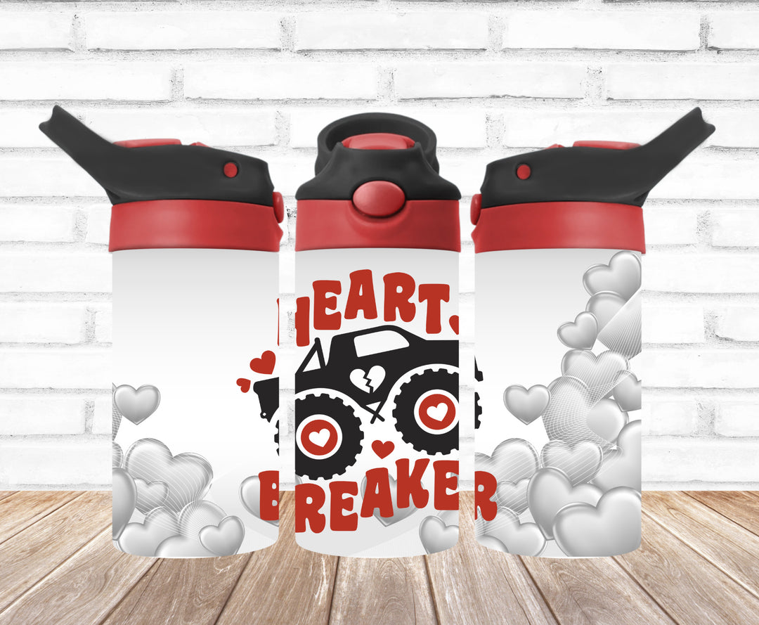 Valentine's Kids Tumbler, Big Truck Heart Breaker Tumbler, Kids Water Bottle