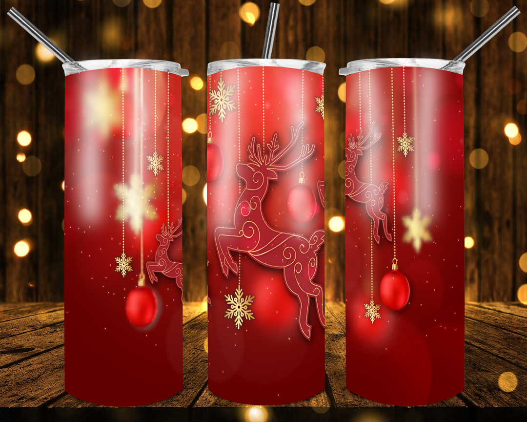 20 oz Skinny Tumbler - Christmas Tumbler - Red Reindeer
