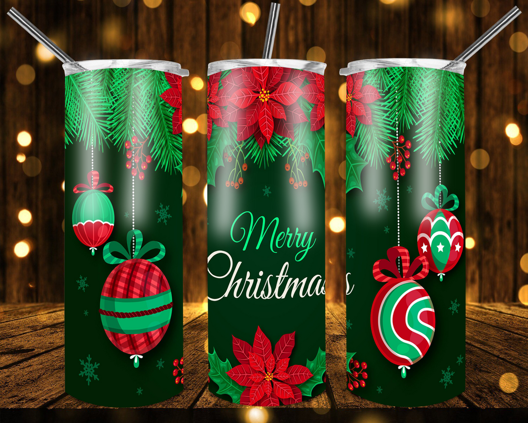 20 oz Skinny Tumbler - Christmas Tumbler - Merry Christmas - Christmas Tree