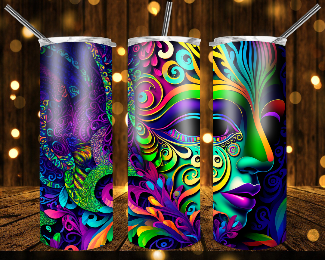 Mardi Gras Tumbler, Fleur De Lis Tumbler, Mardi Gras Mask