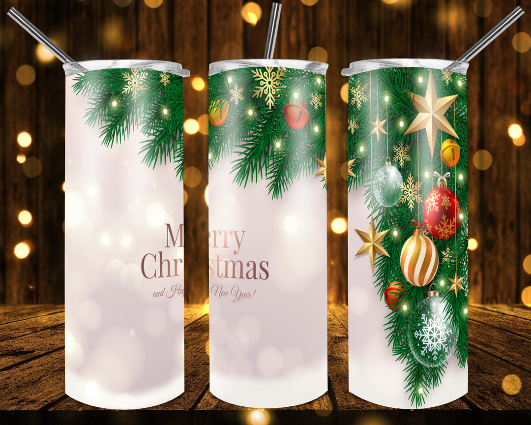 20 oz Skinny Tumbler - Christmas Tumbler - Merry Christmas - Christmas Tree