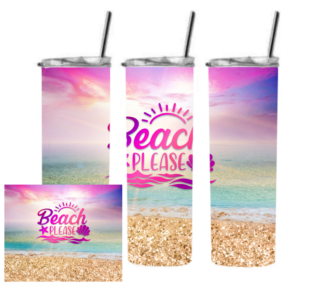 20 oz Skinny Tumbler - Beach Theme - Beachlife - Beach Please