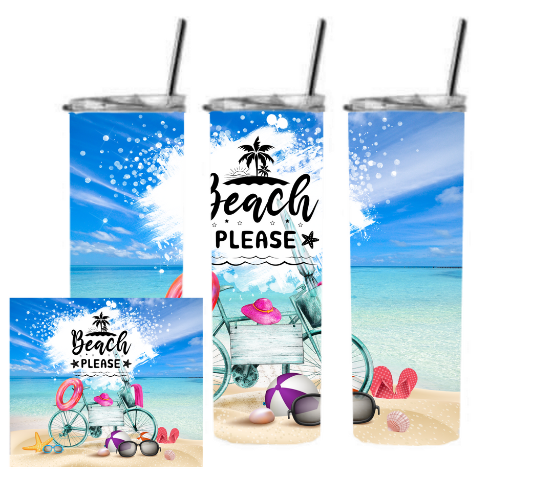 20 oz Skinny Tumbler - Beach Theme - Beachlife - Beach Please