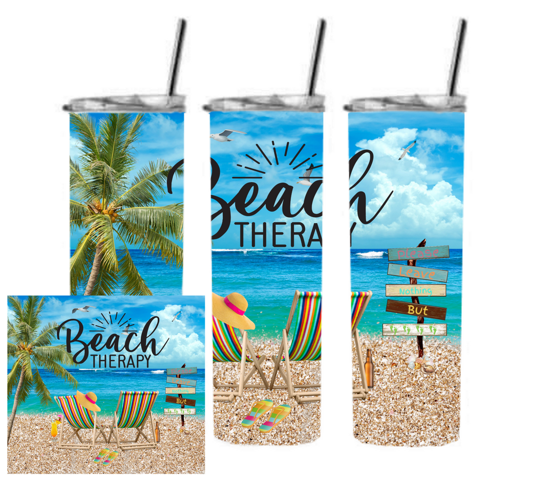20 oz Skinny Tumbler - Beach Theme - Beachlife - Beach Therapy