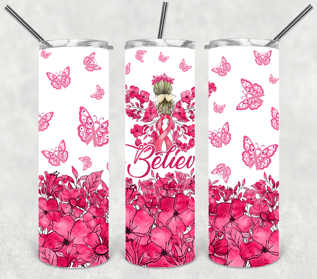 Breast Cancer Tumbler - Breast Cancer Awareness - Butterfly