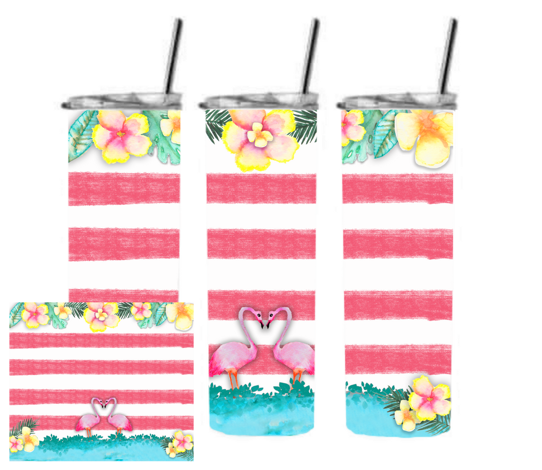 20 oz Skinny Tumbler - Beach Theme - Beachlife - Flamingo