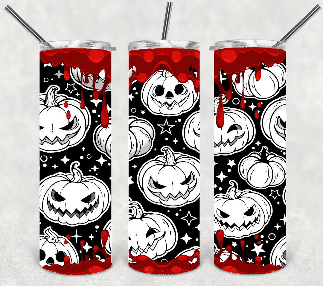 20 oz Tumbler, Halloween Tumbler Trick or Treat Ghosts Pumpkins Spooky Blood Spatter