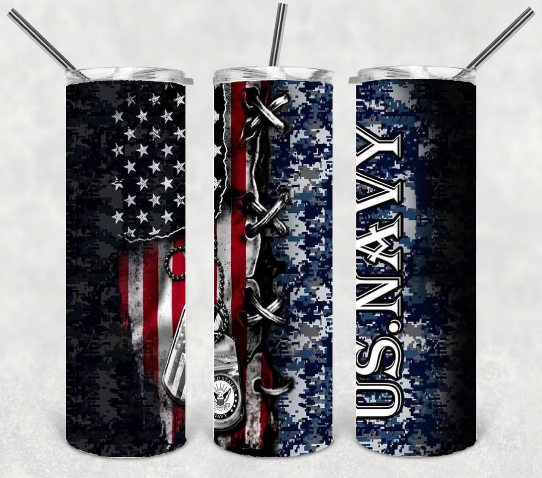 US Navy Tumbler, Navy Veteran, Military Veteran, Military Tumbler, Honor Veterans, Veteran Gift, 20 oz Skinny Tumbler