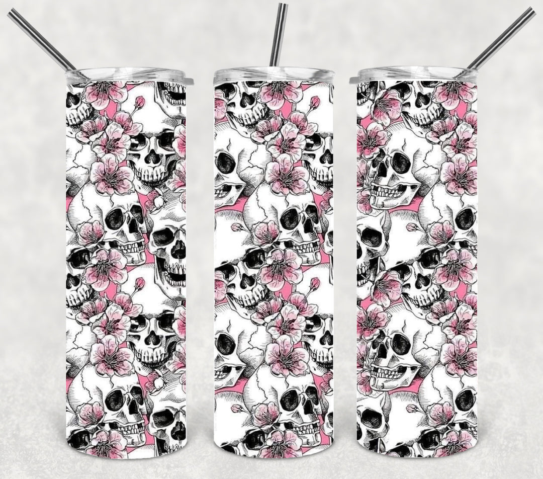 Halloween Themed Tumbler - Flower Skulls