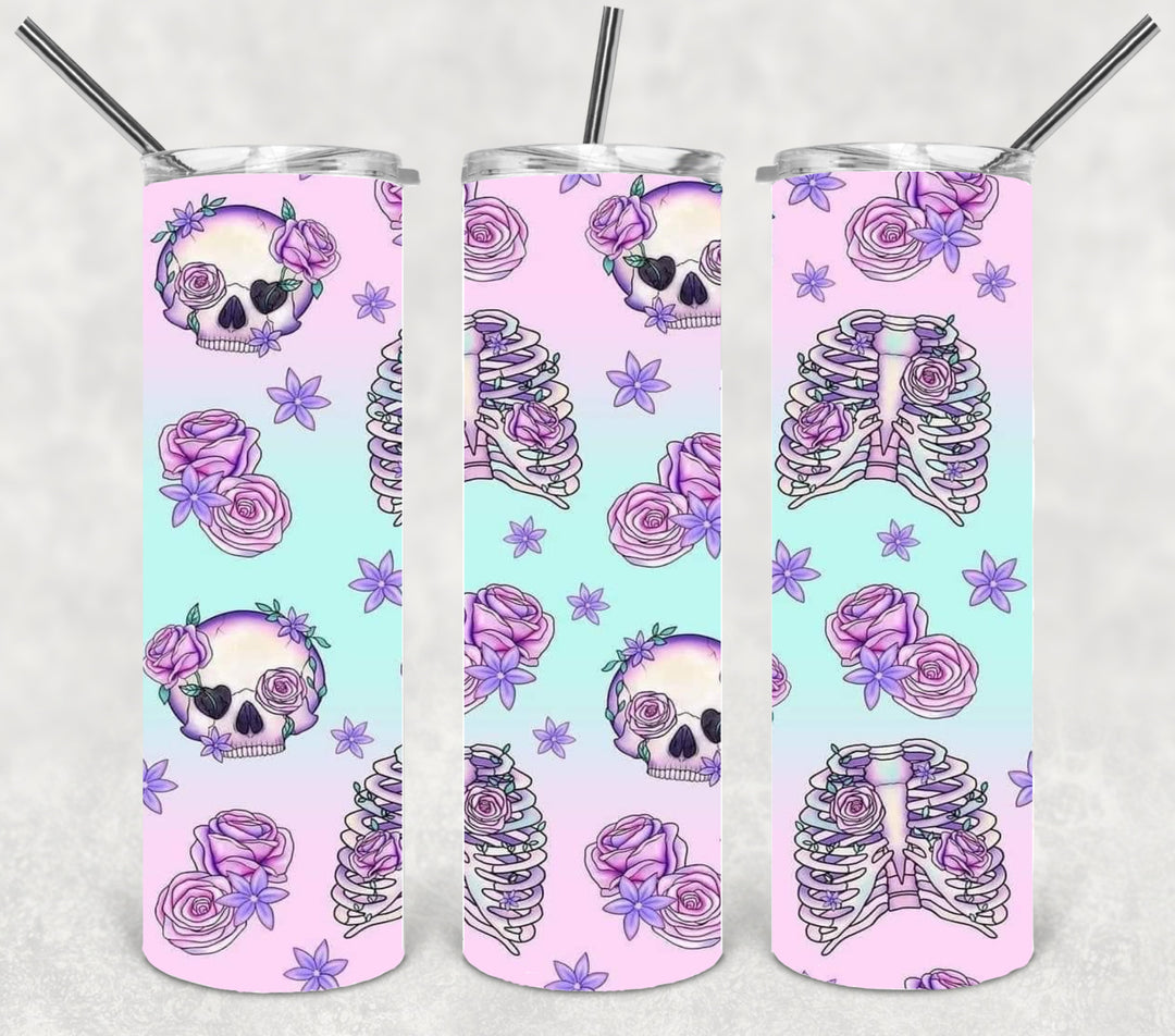 Halloween Themed Tumbler - Flower Skulls