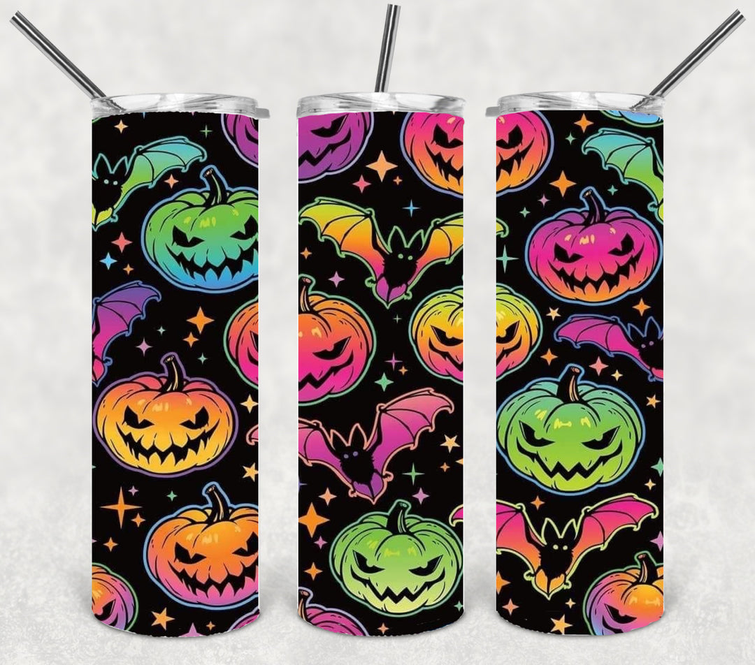 20 oz Tumbler, Halloween Themed Tumbler - Pumpkins and Bats