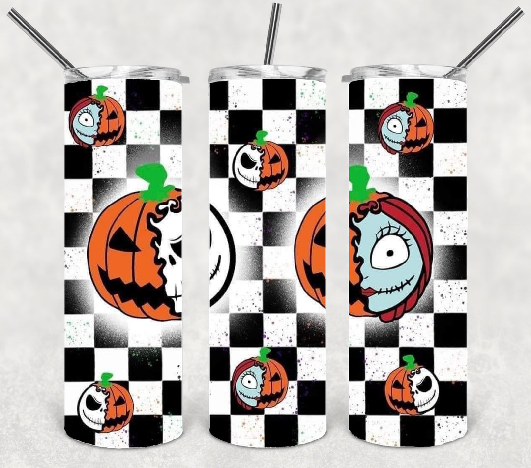20 oz Tumbler, Halloween Themed Tumbler - Pumpkin Skelly Nightmare
