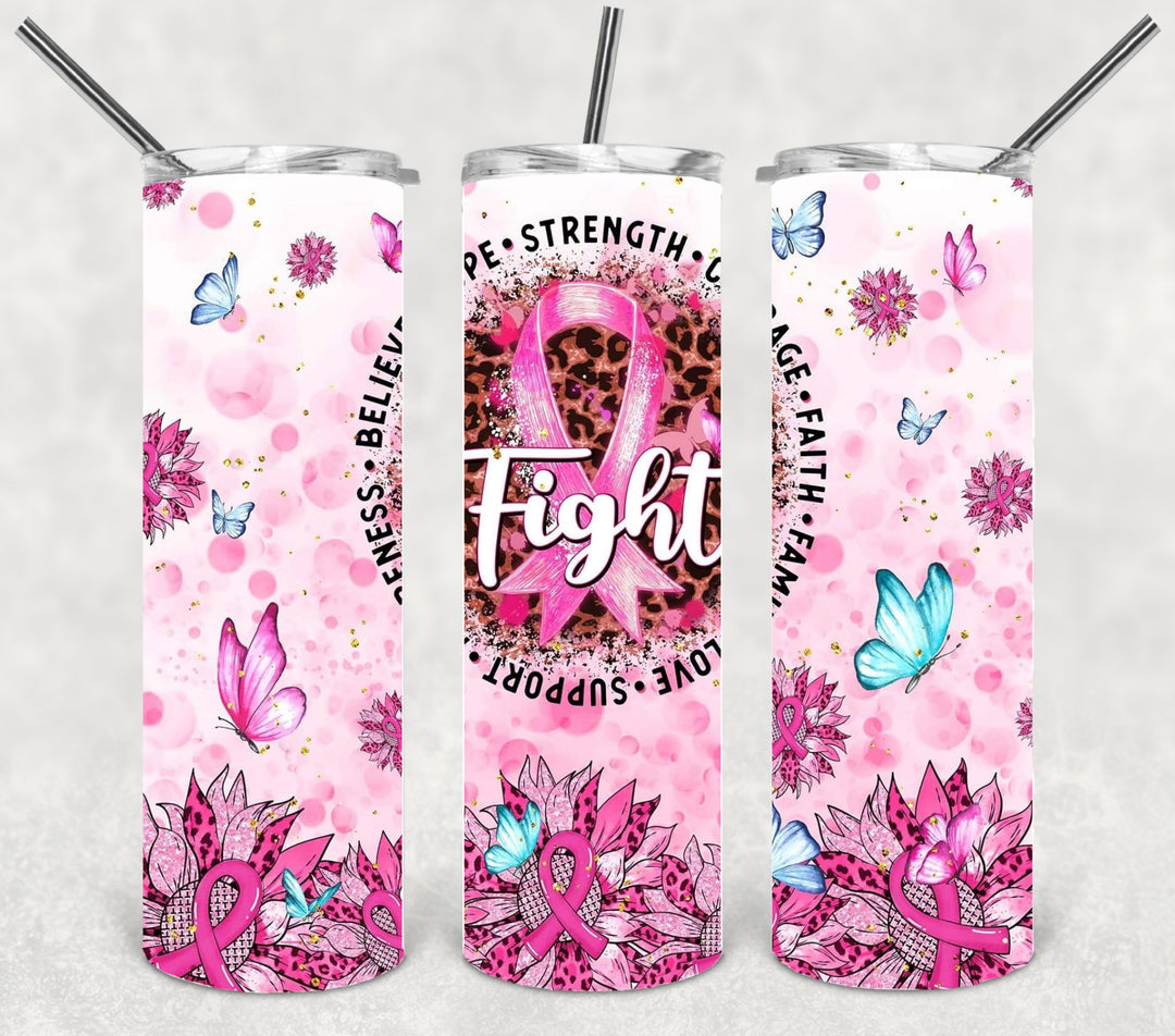 Breast Cancer Tumbler - Breast Cancer Awareness - Fight Breast Cancer - Flowers