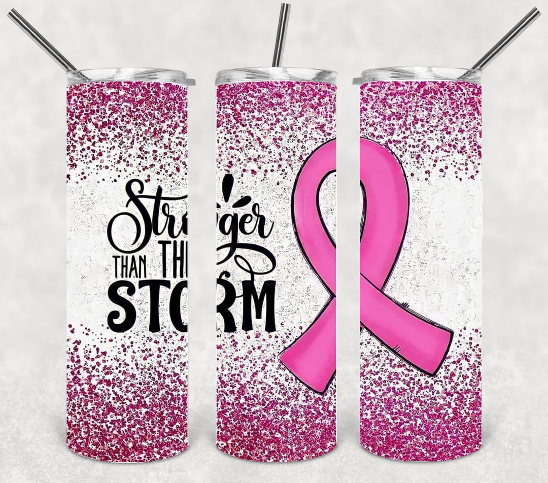 Breast Cancer Tumbler - Breast Cancer Awareness - Stronger Than the Storm