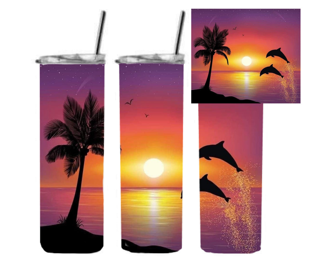 20 oz Skinny Tumbler - Beach Theme - Beachlife - Beach Sunset