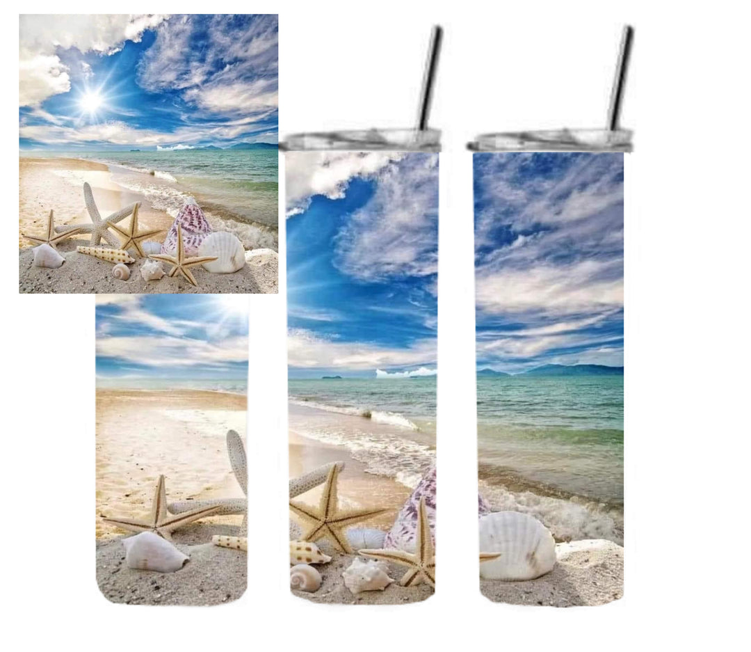 20 oz Skinny Tumbler - Beach Theme - Beachlife - Beach Sunset