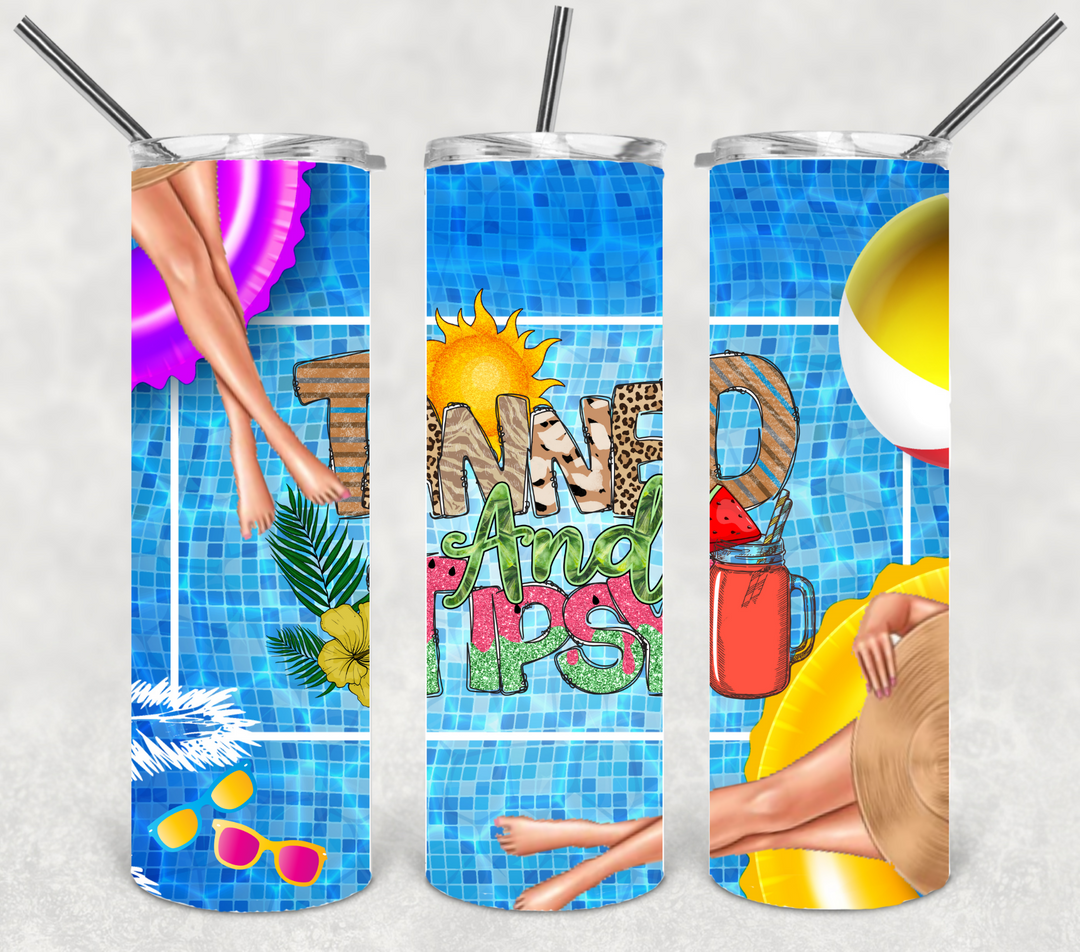 Tanned and Tipsy Beach Tumbler, 20 oz skinny tumbler
