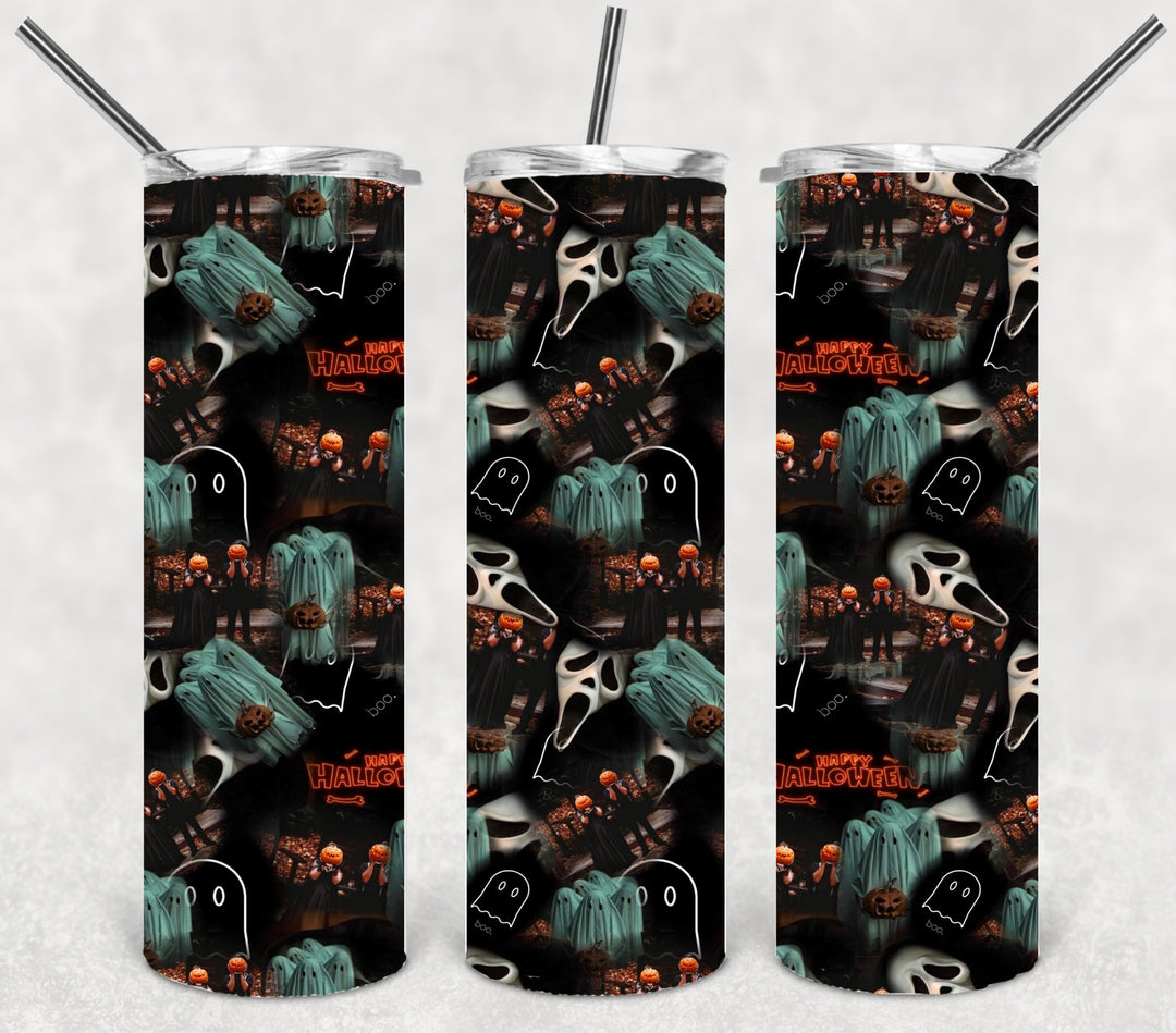 20 oz Tumbler, Halloween Themed Tumbler - Pumpkin Skelly Nightmare