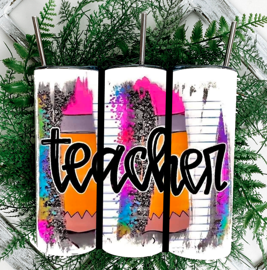 20 oz Tumbler - Teacher Gift - #Teacherlife - Pencils