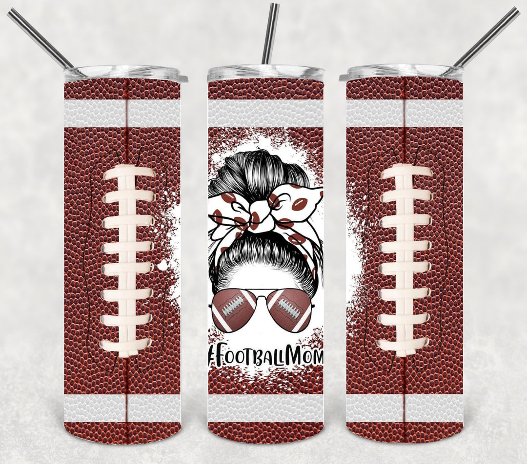 Football Tumbler, Football Mom, Messy Bun, 20 oz tumbler