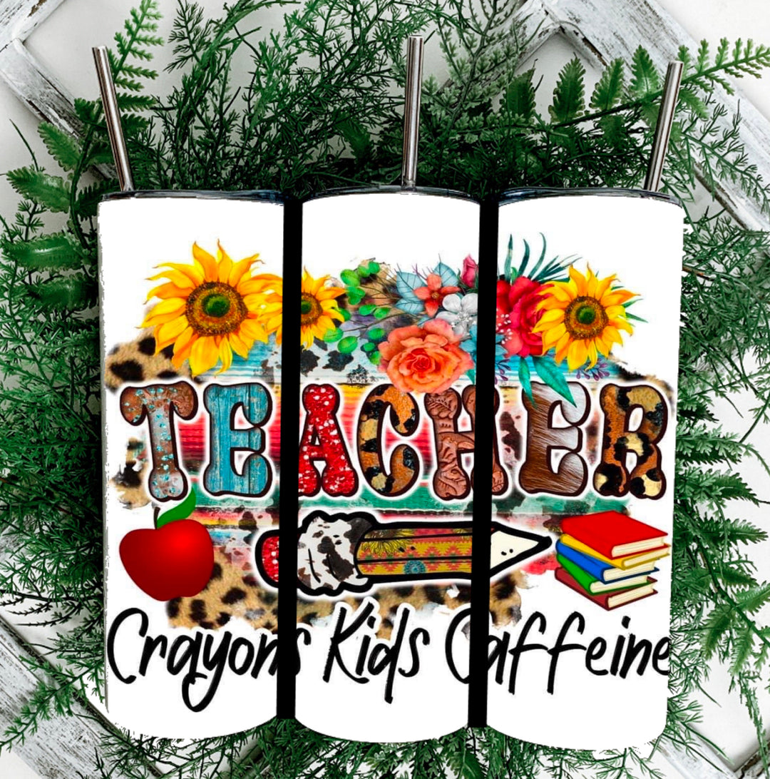 Teacher Tumbler, Back to School, Teacher Appreciation, Teacher Gift - Crayon Kids Caffeine