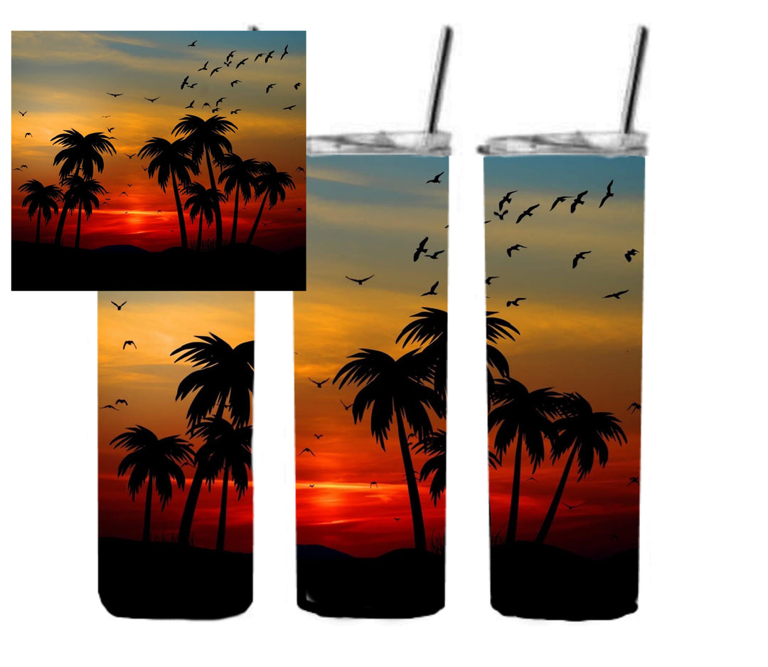 20 oz Skinny Tumbler - Beach Theme - Beachlife - Beach Sunset