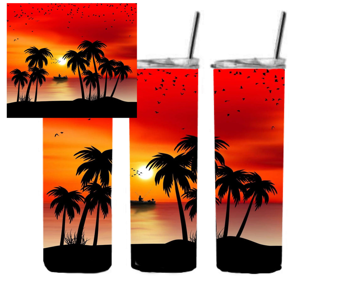 20 oz Skinny Tumbler - Beach Theme - Beachlife - Beach Sunset