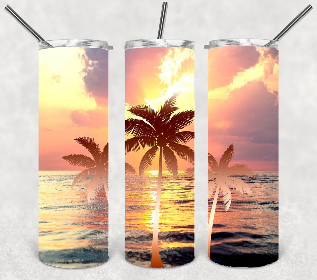 20 oz Skinny Tumbler - Beach Theme - Beachlife - Beach Sunset