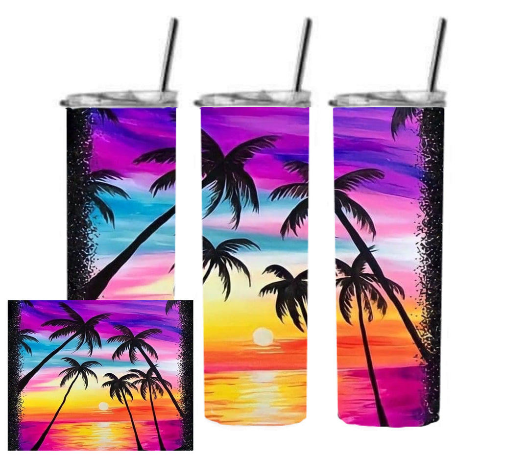 20 oz Skinny Tumbler - Beach Theme - Beachlife - Beach Sunset