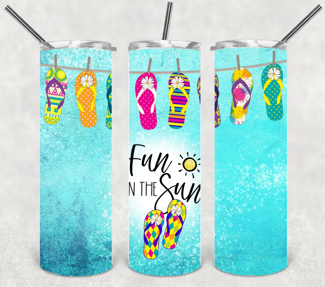 20 oz Skinny Tumbler - Beach Summer Theme - Tropical - Fun in the Sun